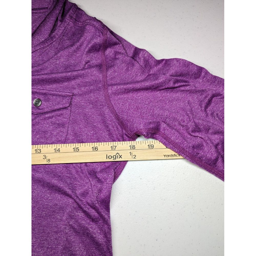 Marmot Womens Laura Hooded Button Shirt Large Purple Henley‎ Pullover Roll Tab - Picture 12 of 13